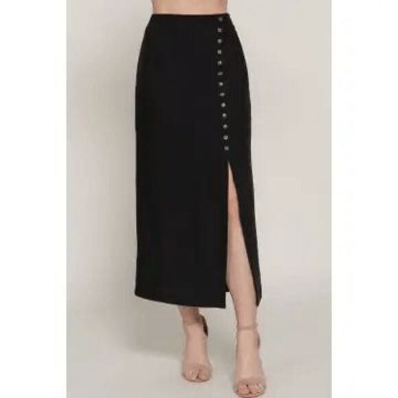Active USA Black Button Up Side Slit Maxi Skirt Small NWT - Picture 8 of 8